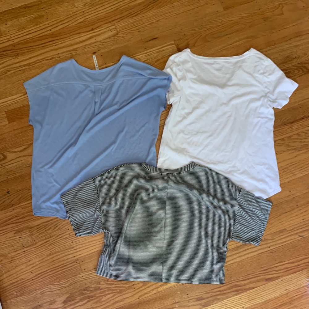 3 Basic Tee Shirt Bundle Baby Blue, Striped &White - Picture 5 of 8